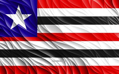 4k, マランハオの旗, 波状の 3d フラグ, ブラジルの州, マランハオの日, 3d 波, マランハオ, ブラジル
