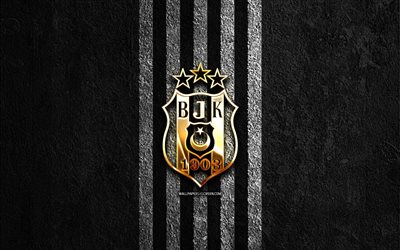 ベシクタシュの黄金のロゴ, 4k, 黒い石の背景, スーパーリグ, トルコのサッカークラブ, ベシクタシュのロゴ, サッカー, ベシクタシュの紋章, ベシクタシュjk, フットボール, ベシクタシュ fc