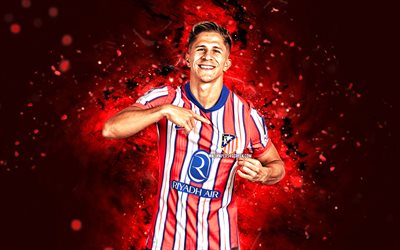 giuliano simeone, 4k, luces de neón rojo, atlético de madrid fc, la liga, futbolistas argentinos, giuliano simeone 4k, fútbol americano, fútbol, laliga, giuliano simeone atlético de madrid