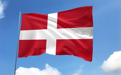 como flagga på flaggstång, 4k, italienska städer, blå himmel, como flagg, wavy satinflaggor, como flagga, italiens städer, flaggstång med flaggor, como day, italien, komo