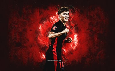 Pablo Torre, FC Barcelona, Spanish football player, red stone background, grunge art, La Liga, Spain, football
