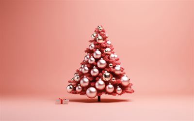 rosa julgran, gott nytt år, 3d julgran, rosa julbakgrund, 2025 koncept