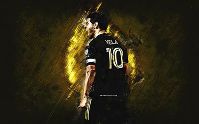 Carlos Vela, Los Angeles FC, LAFC, Mexican football player, golden stone background, MLS, USA, football