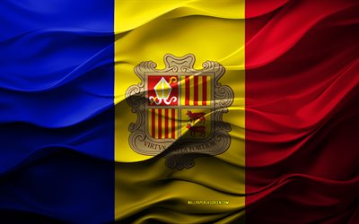 4k, Flag of Andorra, European countries, 3d Andorra flag, Europe, Andorra flag, 3d texture, Day of Andorra, national symbols, 3d art, Andorra