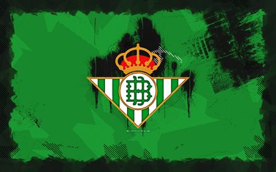 شعار بيتيس الجرونج الحقيقي, 4k, لاليجا, خلفية الجرونج الخضراء, كرة القدم, شعار بيتيس الحقيقي, الحقيقي بيتيس بالومبي, نادي كرة القدم الأسباني, حقيقية بيتيس fc