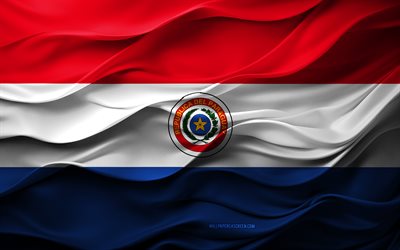 4k, パラグアイの旗, 南アメリカ諸国, 3dパラグアイフラグ, 南アメリカ, パラグアイフラグ, 3dテクスチャ, パラグアイの日, 国民のシンボル, 3dアート, パラグアイ