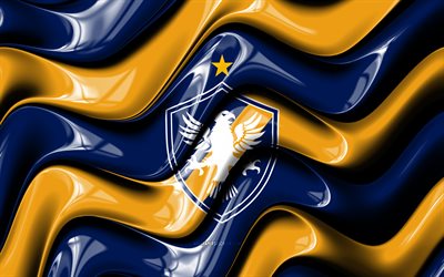 logotipo retrô fc 3d, 4k, ondas 3d azuis amarelas, série b do brasileiro, futebol, bandeira retrô fc, criativo, logotipo retrô do fc, fc retrô, clube de futebol brasileiro