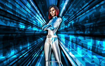 4k, Firebrand, blue rays background, Firebrand Skin, Firebrand Fortnite, abstract art, Fortnite Firebrand Skin, Fortnite characters, Fortnite, creative art