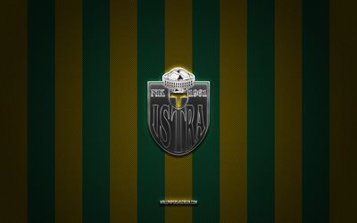 Istra 1961 logo, Croatian football club, Croatian Football League, yellow green carbon background, Istra 1961 emblem, football, Istra 1961, Croatia, Istra