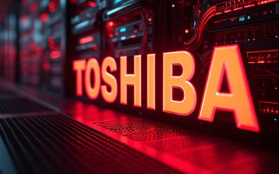 logotipo de neón rojo de toshiba, 4k, bokeh, marcas de electrónica, bastidores de centros de datos, obra de arte, logotipo de toshiba, oscuridad, logotipo de marcas, logotipo de neón de toshiba, toshiba, marcas, logotipo rojo de toshiba
