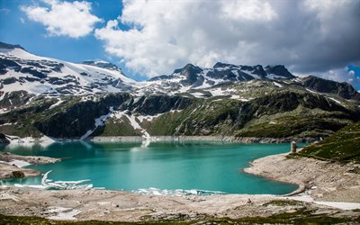 beau lac, montagne, forêt, ciel bleu, Emerald Lake, Colombie-britannique