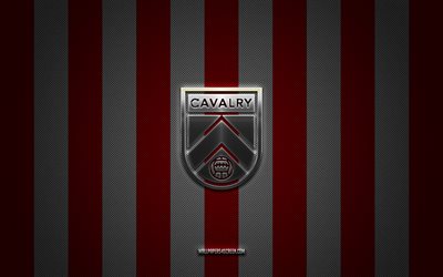 Cavalry FC logo, Canadian football team, Canadian Premier League, red white carbon background, CPL, Cavalry FC emblem, football, Cavalry FC, Canada, Cavalry