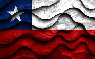 4k, drapeau chilien, pays d'amérique du sud, drapeaux d'ondes 3d en bois, jour du chili, drapeau du chili, drapeau en bois chili, amérique du sud, symboles nationaux chiliens, chili