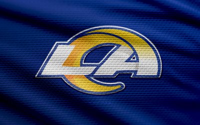 Los Angeles Rams fabric logo, 4k, blue fabric background, NFL, bokeh, american football, Los Angeles Rams logo, Los Angeles Rams emblem, american football team, Los Angeles Rams, LA Rams