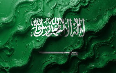 saudi  arabien  flagge, 4k, steinwellen textur, 3d saudi  arabien  flagge, asien, flaggen asiatischer länder, saudi arabien