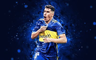 4k, miguel merentiel, fondo abstracto azul, boca juniors fc, división argentina primaria, luces neones azules, futbolistas uruguayos, miguel merentiel 4k, fútbol americano, fútbol, ca boca juniors, cabj, miguel merentiel boca juniors