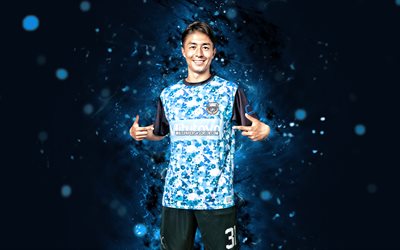 Sai van Wermeskerken, 4k, blue neon lights, Kawasaki Frontale, J1 League, Japanese footballers, Sai van Wermeskerken 4K, football, soccer, Kawasaki Frontale FC, Sai van Wermeskerken Kawasaki Frontale