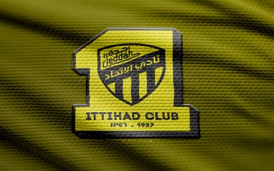al titihad club fabric  logo, 4k, keltainen kangastausta, saudi pro league, bokeh, jalkapallo, al titihad club  logo, al titihad club  merkki, al ittihad klubi, saudi  arabian jalkapalloseura, al  ttihad fc