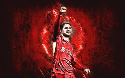 Alexis Mac Allister, Liverpool FC, Argentine footballer, red stone background, grunge art, Premier League, England, football, Alexis Mac Allister Liverpool