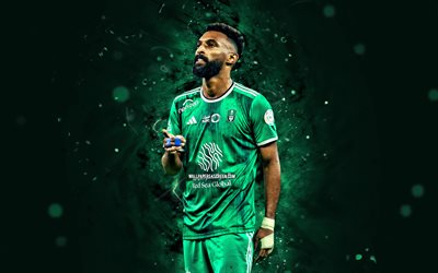 Firas Al-Buraikan, 4k, green neon lights, Al-Ahli SC, Saudi Pro League, Saudi footballers, Firas Al-Buraikan 4K, Al-Ahli, football, soccer, Al-Ahli FC, Al-Ahli SFC, Firas Al-Buraikan Al-Ahli