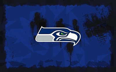 Seattle Seahawks grunge logo, 4k, NFL, blue grunge background, american football, Seattle Seahawks emblem, Seattle Seahawks logo, american football team, Seattle Seahawks