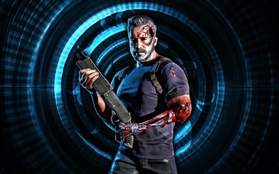 terminateur, 4k, fond en spirale bleu, mortal kombat mobile, créatif, kombat mortel, terminator mk mobile, personnages mortels de kombat