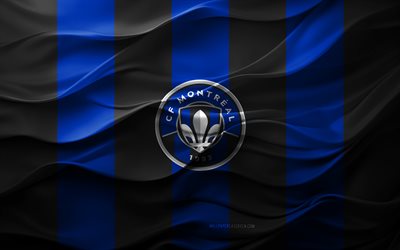 4k, cf montreal logosu, mavi siyah 3d arka plan, cf montreal amblemi, kanadalı futbol takımı, cf montreal bayrağı, 3d doku, mls, amerika, cf montreal, futbol, cf montreal yeni logo