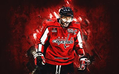 Alexander Ovechkin, Washington Capitals, NHL, red stone background, grunge, Russian hockey player, NHL legends, USA, hockey, Alexander Ovechkin Washington Capitals