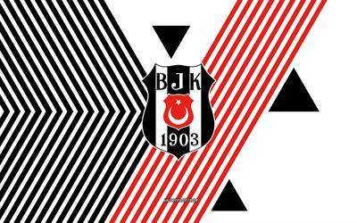 logo besiktas, 4k, team di calcio turco, sfondo di linee bianche nere, besiktas, turkish super lig, tacchino, line art, emblema di besiktas, calcio, besiktas jk
