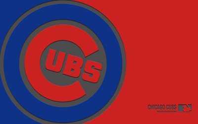 シカゴ・カブスのロゴ, 4k, 赤い背景, カーボンアート, シカゴ・カブスのエンブレム, アメリカン野球クラブ, mlb, アメリカ合衆国, シカゴカブス, 野球, メジャーリーグ野球