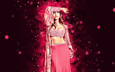 Malaika Arora, 4k, pink neon lights, indian actress, Bollywood, movie stars, pictures with Malaika Arora, brunette woman, popular actress, indian celebrity, Malaika Arora 4K