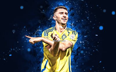 aymerik laporte, 4k, mavi neon işıklar, al nassr, suudi pro ligi, ispanyol futbolcular, al nass fc, futbol, aymerik laporte 4k, al nassr fc, aymerik laporte al nassr