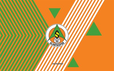 logo alanyaspor, 4k, équipe de football turque, contexte des lignes vertes orange, alanyaspor, super lig turc, turquie, ligne d'art, emblème d'alanyaspor, football