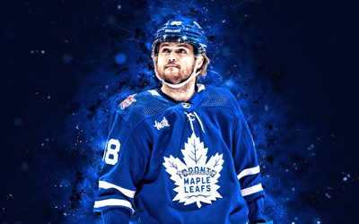 William Nylander, 4k, blue neon lights, Toronto Maple Leafs, NHL, Swedish hockey players, William Nylander 4K, hockey, National Hockey League, William Nylander Toronto Maple Leafs