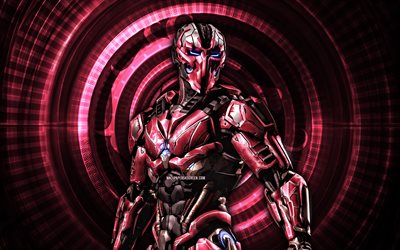 triborg, 4k, fond en spirale violet, mortal kombat mobile, créatif, kombat mortel, triborg mk mobile, personnages mortels de kombat