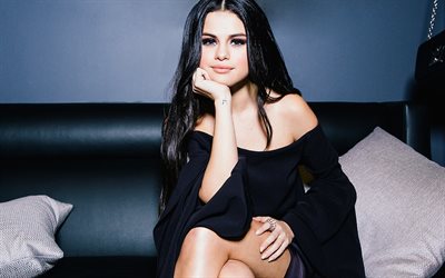 ragazze, Selena Gomez, la cantante, 2016, brunetta, abito nero, bellezza