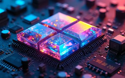 Windows 11 crystal multicolored logo, 4k, Windows 11 crystal multicolored sign, Windows 11 logo, Windows 11 crystal multicolored emblem, Windows 11, technology background, Windows logo, Windows