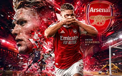 Viktor Gyokeres, Arsenal FC, fan art, red abstract background, Viktor Gyokeres Arsenal FC, creative art, Arsenal FC logo, Viktor Gyokeres Arsenal, football, Arsenal