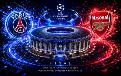 2026 UEFA Champions League final, PSG vs Arsenal FC, light art, PSG, Arsenal FC, Champions League, final, Paris Saint-Germain vs Arsenal, Paris Saint-Germain, Puskas Arena, Budapest, football match, football