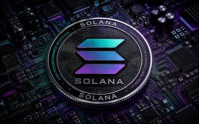 شعار سولانا, 4k, خلفية التكنولوجيا الأرجواني, سولانا, blockchain, سول, علامة سولانا, عملة سولانا, عملة مشفرة, شعار سولانا ثلاثي الأبعاد
