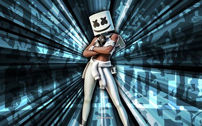 4k, marcha, fond de rayons bleus, peau de marsha, marsha fortnite, art abstrait, peau fortnite marsha, personnages fortifiés, fortnite, art créatif