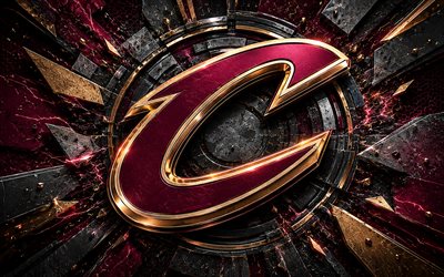 Cleveland Cavaliers metal logo, 4k, purple yellow metal background, NBA, basketball, Cleveland Cavaliers logo, Cleveland Cavaliers 3D logo, american basketball team, Cleveland Cavaliers, CAVS
