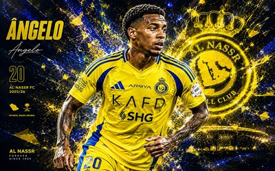 Angelo, 4k, blue yellow digital background, Al Nassr, Saudi Pro League, brazilian footballers, Angelo 4K, Al Nassr logo, football, Angelo Gabriel, soccer, Al Nassr FC, Angelo Al Nassr