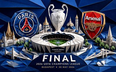 final de la liga de campeones de la uefa 2026, psg vs arsenal fc, arte del origami, psg, arsenal fc, liga de campeones, final, parís saint germain vs arsenal, parís saint germain, arte de papel, estadio puskás, budapest, partido de futbol, fútbol americano