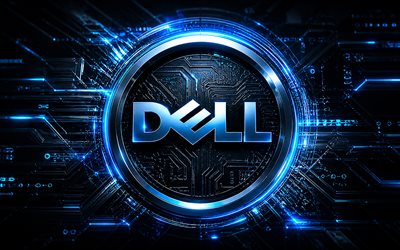 logotipo 3d da dell, 4k, fundo futurista azul, raios de néon azuis, marcas de eletrônicos, logotipo metálico da dell, logotipo azul da dell, marcas, logotipo da dell, dell