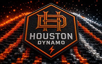Houston Dynamo fabric logo, 4k, black orange 3D background, MLS, soccer, Houston Dynamo logo, football, Houston Dynamo 3D logo, Houston Dynamo, american soccer club, Houston Dynamo FC