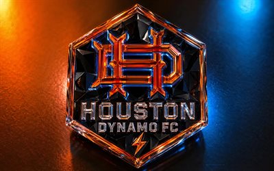 Houston Dynamo FC logo, orange metal background, Houston Dynamo FC emblem, Houston Dynamo FC crystal sign, MLS, USA, football, soccer, Houston Dynamo FC, Houston Dynamo