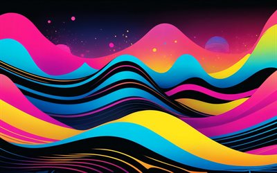 colorful 3D curves, 4k, artwork, dark background, colorful abstraction, colorful abstract waves, abstract wavy background, abstract curves, creative, abstract waves, abstract backgrounds