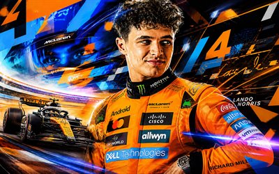 lando norris, 4k, fondo digital naranja, equipo mclaren f1, fórmula 1, pilotos de carreras británicos, fan art, lando norris 4k, equipo mclaren de fórmula 1, f1, arte lando norris, mclaren mercedes, mclaren, lando norris mclaren