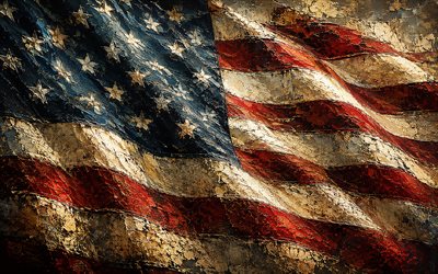 bandera americana, 4k, arte retro, bandera de los estados unidos, vieja textura retro, arte creativo, bandera de estados unidos, bandera retra americana, eeuu